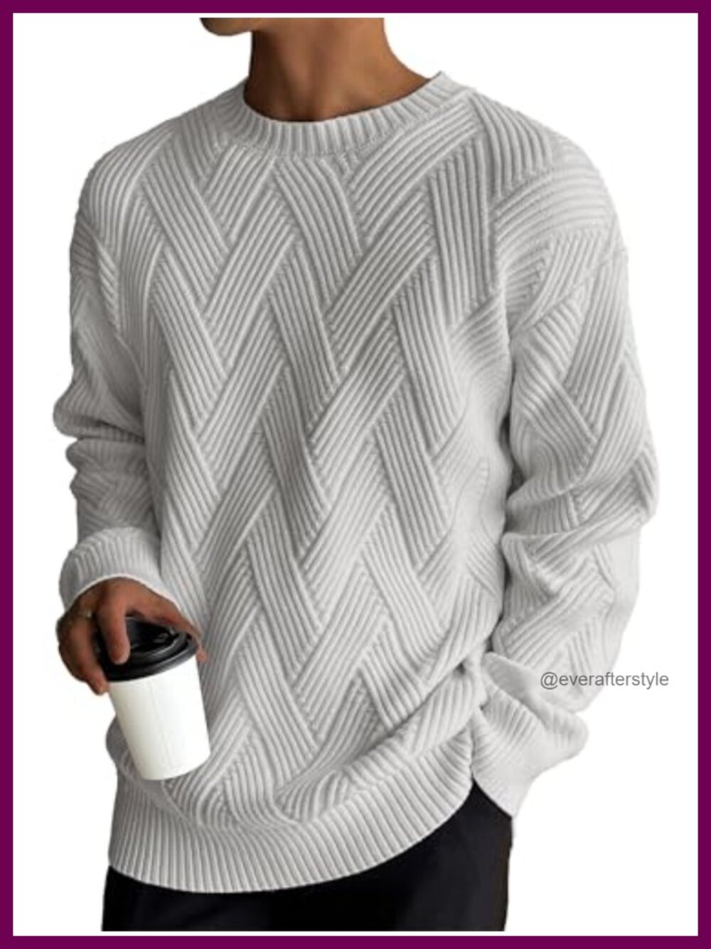 Men's Textured Jacquard Crewneck Pullover Sweater Long Sleeve Casual
